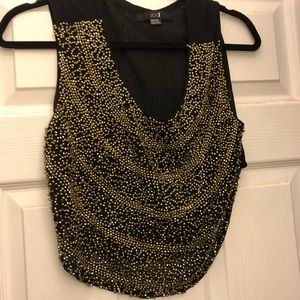 Black and gold beaded crop top